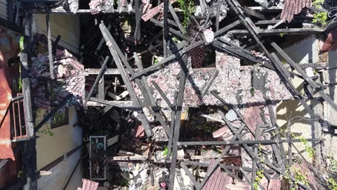 Amidst a scene of utter destruction, twisted Stock Footage 338992254
