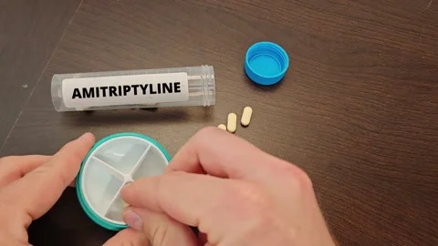 AMITRIPTYLINE tricyclic antidepressant for depression and nerve pain bottle with Stock Footage 340173688