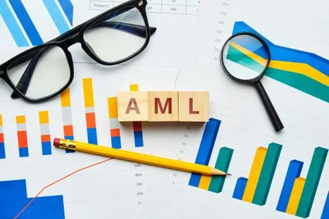 AML Anti-money Laundering concept with graphs on paper Stock Photos