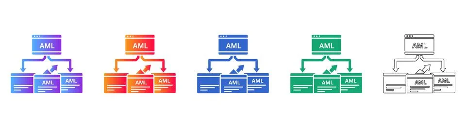 AML Compliance Software Hierarchy Icon Set 스톡 일러스트