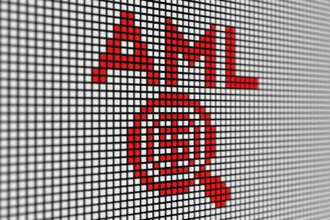 AML text scoreboard blurred background 3d illustration Stock Illustration