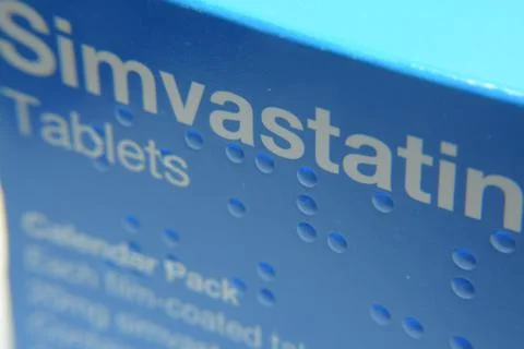 AMLWCH, ANGLESEY - AUGUST 29, 2019 Simvastatin Tablet Packaging Close Up Фото