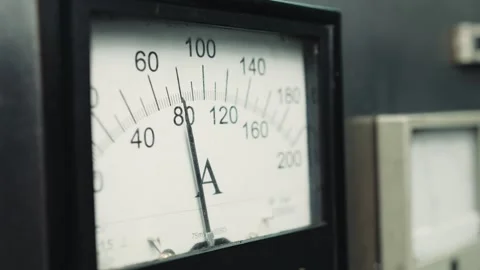 Ammeter with arrow deviates when voltage is turned on in electrical equipment of Stock Footage 284544094