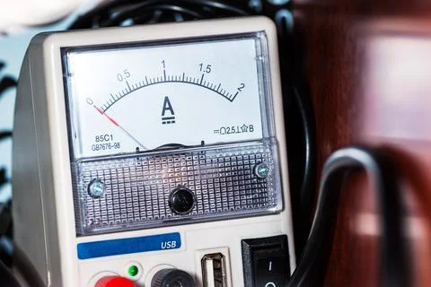 Ammeter close-up. Current, device with a white dial, electricity, Stock Photos