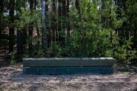 Ammo boxes left behind by the Russian army Stock Photos