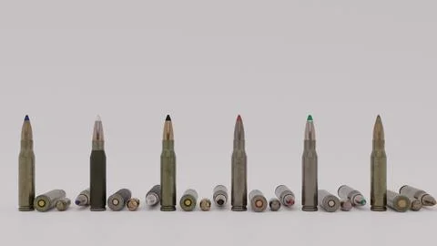 Ammo cartridges pack with different sizes. Stock Photos