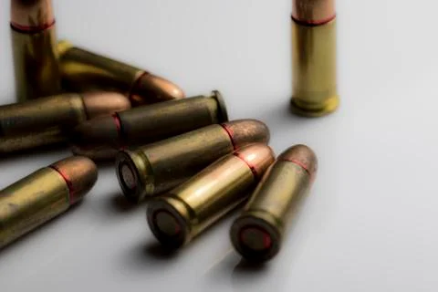 Ammo Close up. Bullets from a gun macro.  A pile of shells from a milita297A3126 Stock Photos