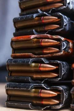 Ammo for machine guns with loaded magazines Фото