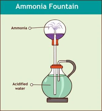 Ammonia fountain experiment to demonstrate the solubility of ammonia gas. Ful Stock Illustration