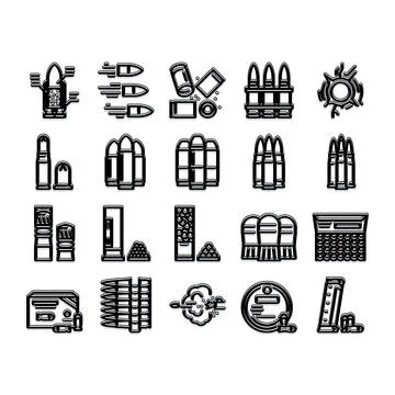 Ammunition and bullets line modern icon set Stock Illustration