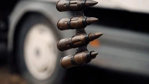 Ammunition from army weapons war Stock Footage 117115871