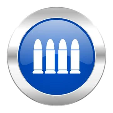 Ammunition blue circle chrome web icon isolated. Stock Illustration