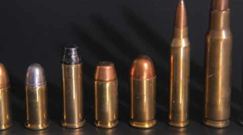 Ammunition, Different caliber display (Pan shot) Vídeo Stock 46944593