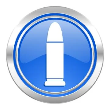 Ammunition icon, blue button, weapoon sign. Stock Illustration