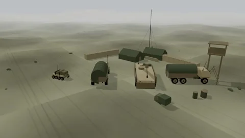 Ammunition point crates and trucks overview Vídeos de archivo 342254996