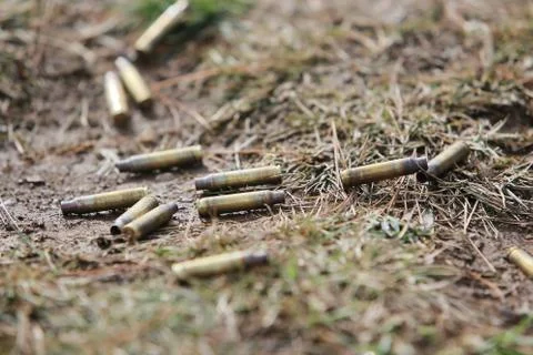 Ammunition shells fired from an M16 rifle Stock Photos