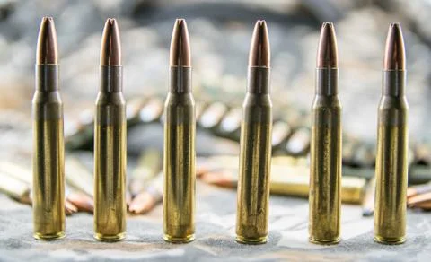 Ammunitions for rifle Stock Photos