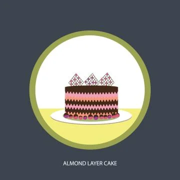Amond layer cake. Isolated on a white background. Stock Illustration