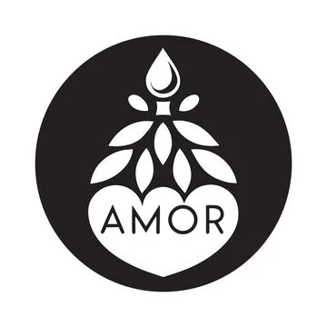 Amor Heart Logo with Leaf and Water Drop Minimal Nature Emblem Design Illustrazione stock
