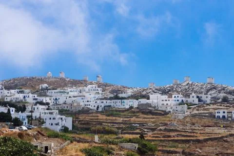 Amorgos, Greece-August 2,2017.A panoramic view of the Chora of Amorgos, with  Stock Photos