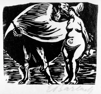 Amorous reverence. Ernst Barlach (Germany, 1870-1938). Germany, 1922. Print.. Stock Illustration
