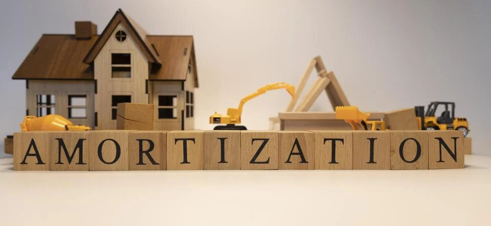 Amortization was created from wooden cubes. Finance and Banking. Stock Photos