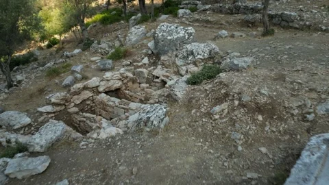 Amos Antik Kenti, Hellenistic Graves 200 BC, Close-Up Drone View, 4K 스톡 동영상 331479944