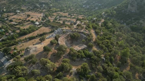 Amos Antik Kenti, Hellenistic Ruins 200 BC, Sea View Circling Drone View, 4K Stock Footage 331479454