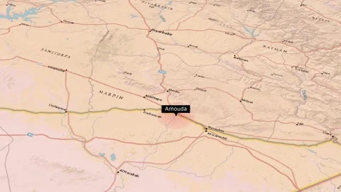 Amouda Location Highlighted on Syria Turkey Regional Map Stock Footage 344528740