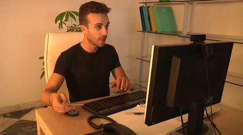 Amoused man entering PIN code, internet shopping. Video stock 31620626