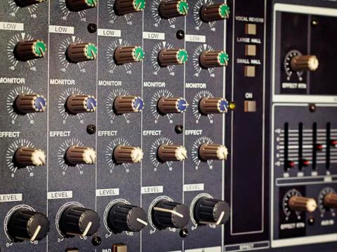 Amp panel with handles in the background Stock-Fotos