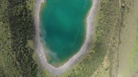 Ampay Lagoon and Snow-Capped Mountain, Top-Down View, Peru Stock Footage 343659017
