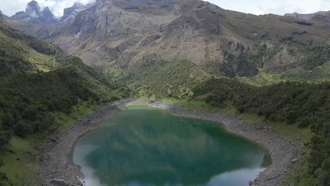 Ampay Lagoon and Snow-Capped Mountain, Peru Stock Footage 343660833