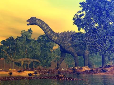Ampelosaurus dinosaurs - 3D render Stock Illustration