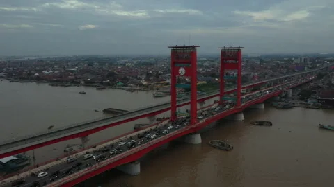Ampera bridge in the afternoon with drones Stock Footage 236574620