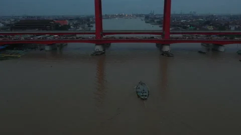 Ampera bridge in the afternoon with drones Stock Footage 236575436