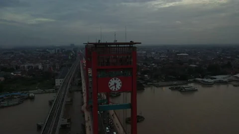 Ampera bridge in the afternoon with drones Stock Footage 236576231