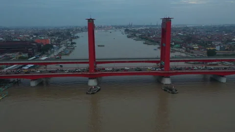Ampera bridge in the afternoon with drones Stock Footage 236577419