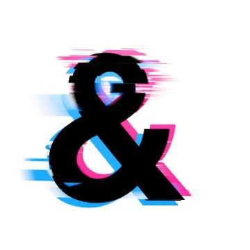 Ampersand distorted neon glitch effect text font. 3D Render Stock Illustration