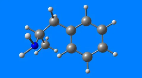 Amphetamine molecular structure isolated on blue Stock Illustration