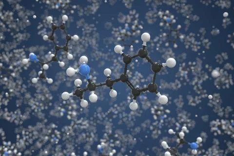Amphetamine molecule. Ball-and-stick molecular model. Chemistry related 3d Stock Illustration