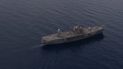 Amphibious command ship USS Blue Ridge LCC-19 sailing South China Sea Stock-Footage 107716180