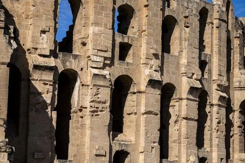 The Amphitheater of El Jem, Tunisia. The largest colosseum in North Africa. Stock Photos