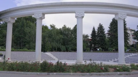 Amphitheater of Pogradec Odeon public open-air structure classic white columns Stock Footage 344093650