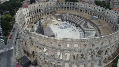 Amphitheater in Pula on Sunset 01 Stock Footage 232487069