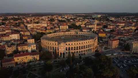Amphitheater in Pula on Sunset 02 Stock Footage 232486152