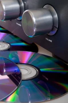 Amplifier and compact discs Stock Photos