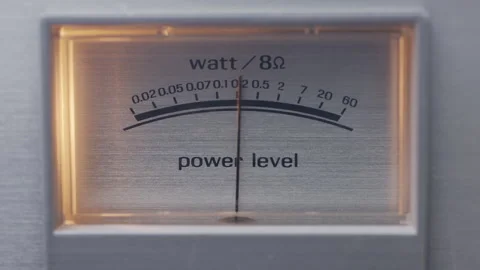 Amplifier power level on vintage analog sound system Stock Footage