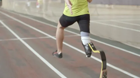 Amputee Athlete Running in Practice Stock Footage 62057535