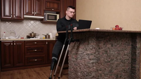 Amputee computer, assistive technology, workstation setup Stock Footage 239466191